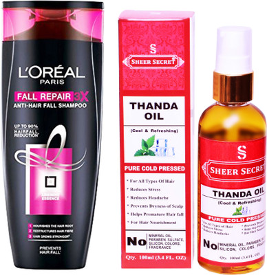 

SHEER SECRET THANDA OIL 100 ML (PURE COLDPRESSED) and FALL RESIST 3X SHAMPOO 175ML(Set of 2)