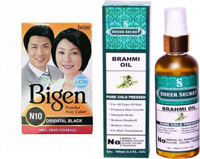 

SHEER SECRET BRAHMI OIL 100 ML (PURE COLDPRESSED) and HAIR COLOUR ORIENTAL BLACK N10(Set of 2)