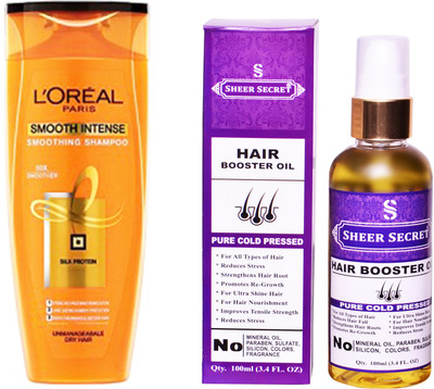 

SHEER SECRET HAIR BOOSTER OIL 100 ML (PURE COLDPRESSED) and LOREAL SMOOTH INTENSE SHAMPOO 175ML(Set of 2)