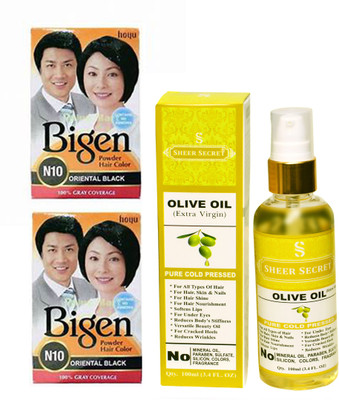 

SHEER SECRET OLIVE OIL 100 ML (PURE COLDPRESSED) and HAIR COLOUR 2 ORIENTAL BLACK N10(Set of 2)