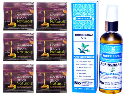 

SHEER SECRET BHRINGRAJ OIL 100 ML (PURE COLDPRESSED) and HAIR COLOUR 6 SACHET BURGUNDY NO. 3.16(Set of 2)