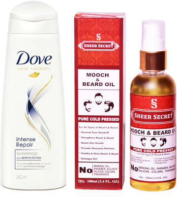 

SHEER SECRET MOOCH AND BEARD OIL 100ML (PURE COLD PRESSED) and 180 ML INTENSE REPAIR SHAMPOO(Set of 2)