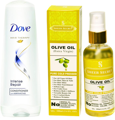 

SHEER SECRET OLIVE OIL 100ML (PURE COLD PRESSED) and 170 ML INTENSE REPAIR CONDITIONER(Set of 2)