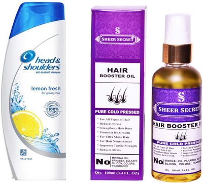 

SHEER SECRET HAIR BOOSTER OIL 100ML (PURE COLD PRESSED) and HEAD & SHOULDERS 180 ML LEMON FRESH SHAMPOO(Set of 2)