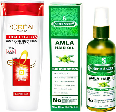 

SHEER SECRET AMLA OIL 100 ML (PURE COLDPRESSED) and LOREAL TOTAL REPAIR 5 SHAMPOO 175ML(Set of 2)