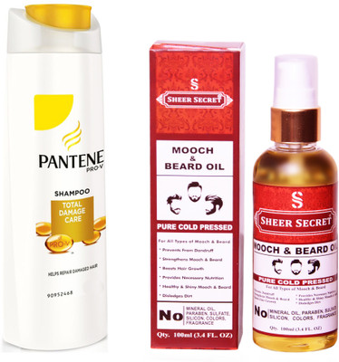

SHEER SECRET MOOCH AND BEARD OIL 100ML (PURE COLD PRESSED) and PANTENE TOTAL DAMAGE CARE SHAMPOO 340 ML(Set of 2)