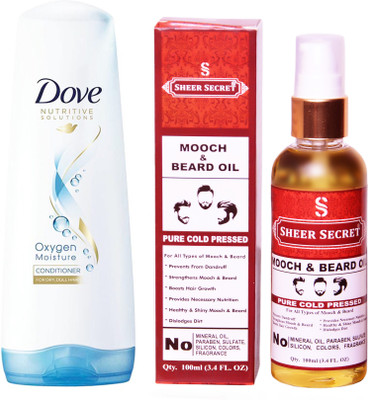 

SHEER SECRET MOOCH AND BEARD OIL 100ML (PURE COLD PRESSED) and DOVE 180 ML OXYGEN MOISTURE CONDITIONER(Set of 2)
