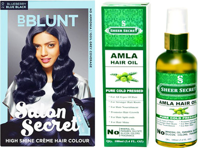 

SHEER SECRET AMLA HAIR OIL 100 ML (PURE COLDPRESSED) and SALON SECRET HAIR COLOUR BLUEBERRY BLUE BLACK NO. 2.10(Set of 2)