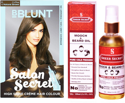 

SHEER SECRET MOOCH AND BEARD OIL 100 ML (PURE COLDPRESSED) and SALON SECRET HAIR COLOUR COFFEE NATURAL BROWN NO. 4.31(Set of 2)