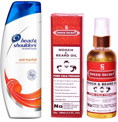 

SHEER SECRET MOOCH AND BEARD OIL 100ML (PURE COLD PRESSED) and HEAD & SHOULDERS 360 ML ANTI HAIRFALL SHAMPOO(Set of 2)