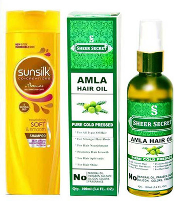 

SHEER SECRET AMLA HAIR OIL 100ML (PURE COLD PRESSED) and SUNSILK NOURISHING SOFT AND SMOOTH SHAMPOO 340 ML(Set of 2)