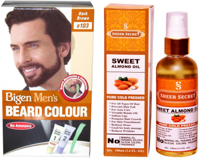 

SHEER SECRET SWEET ALMOND OIL 100 ML (PURE COLDPRESSED) and BEARD COLOUR DARK BROWN NO. 103(Set of 2)