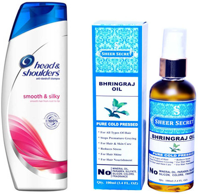 

SHEER SECRET BHRINGRAJ OIL 100ML (PURE COLD PRESSED) and HEAD & SHOULDERS 360 ML SMOOTH AND SILKY SHAMPOO(Set of 2)