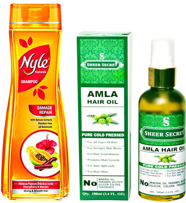 

SHEER SECRET AMLA HAIR OIL 100ML (PURE COLD PRESSED) and NYLE 400 ML DAMAGE REPAIR SHAMPOO(Set of 2)
