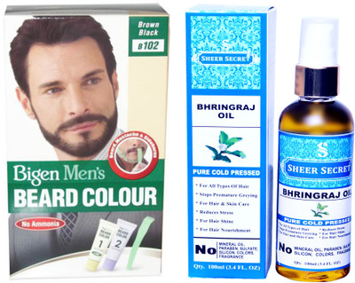 

SHEER SECRET BHRINGRAJ OIL 100 ML (PURE COLDPRESSED) and BEARD COLOUR BROWN BLACK NO. 102(Set of 2)