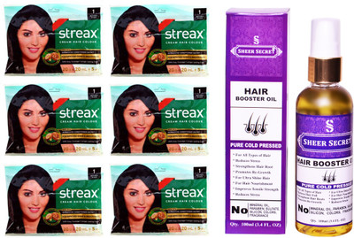 SHEER SECRET HAIR BOOSTER OIL 100 ML (PURE COLDPRESSED) and COLOUR 6 NATURAL BLACK SACHET NO. 1(Set of 7)