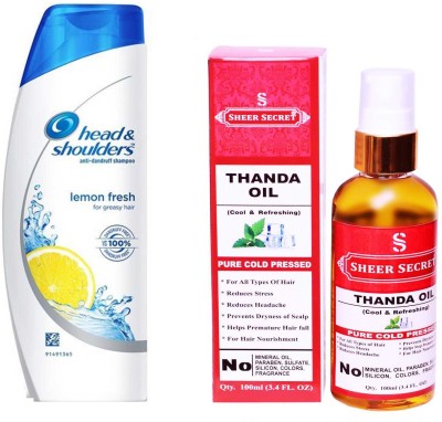 

SHEER SECRET THANDA OIL 100ML (PURE COLD PRESSED) and HEAD & SHOULDERS 360 ML LEMON FRESH SHAMPOO(Set of 2)