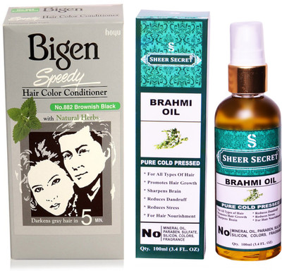 

SHEER SECRET BRAHMI OIL 100 ML (PURE COLDPRESSED) and SPEEDY HAIR COLOUR BROWNISH BLACK NO. 882(Set of 2)