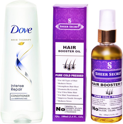 

SHEER SECRET HAIR BOOSTER OIL 100ML (PURE COLD PRESSED) and DOVE 170 ML INTENSE REPAIR CONDITIONER(Set of 2)