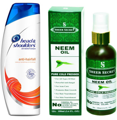 

SHEER SECRET NEEM OIL 100ML (PURE COLD PRESSED) and HEAD & SHOULDERS 180 ML ANTI HAIRFALL SHAMPOO(Set of 2)