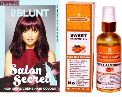 

SHEER SECRET SWEET ALMOND OIL 100 ML (PURE COLDPRESSED) and HAIR COLOUR DEEP WINE BURGUNDY NO. 4.20(Set of 2)