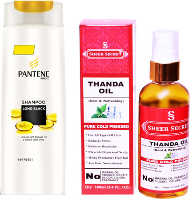 

SHEER SECRET THANDA OIL 100ML (PURE COLD PRESSED) and PANTENE LONG BLACK SHAMPOO 340 ML(Set of 2)