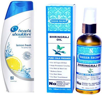 

SHEER SECRET BHRINGRAJ OIL 100ML (PURE COLD PRESSED) and HEAD & SHOULDERS 180 ML LEMON FRESH SHAMPOO(Set of 2)