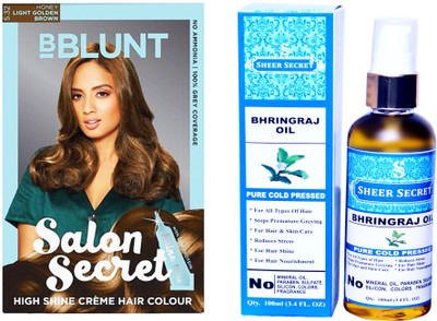 

SHEER SECRET BHRINGRAJ OIL 100 ML (PURE COLDPRESSED) and HAIR COLOUR LIGHT GOLDEN BROWN NO. 5.32(Set of 2)