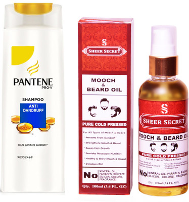 

SHEER SECRET MOOCH AND BEARD OIL 100ML (PURE COLD PRESSED) and PANTENE ANTI DANDRUFF SHAMPOO 340 ML(Set of 2)