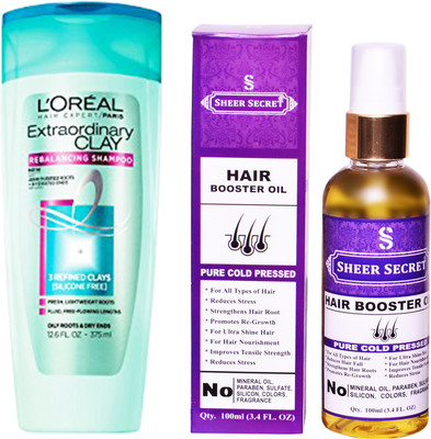 

SHEER SECRET HAIR BOOSTER OIL 100 ML (PURE COLDPRESSED) and EXTRA ORDINARY CLAY SHAMPOO 175ML(Set of 2)