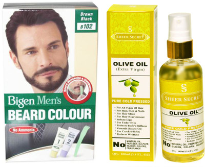 

SHEER SECRET OLIVE OIL 100 ML (PURE COLDPRESSED) and BEARD COLOUR BROWN BLACK NO. 102(Set of 2)