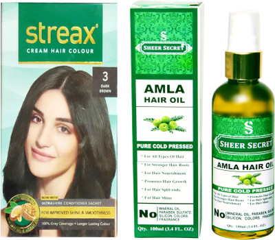 

SHEER SECRET AMLA HAIR OIL 100 ML (PURE COLDPRESSED) and COLOUR REGULAR DARK BROWN NO. 3(Set of 2)