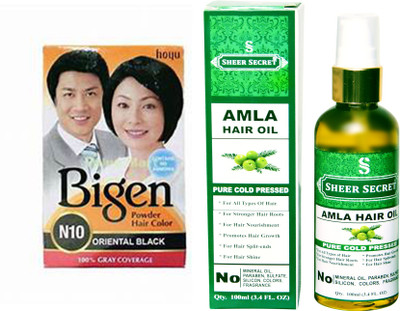 

SHEER SECRET AMLA HAIR OIL 100 ML (PURE COLDPRESSED) and HAIR COLOUR ORIENTAL BLACK N10(Set of 2)