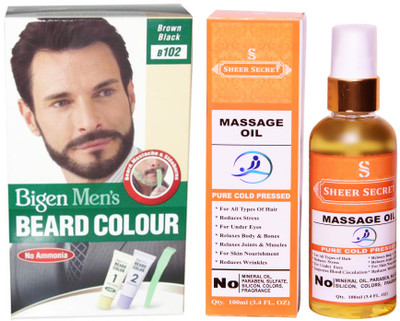 

SHEER SECRET MASSAGE OIL 100 ML (PURE COLDPRESSED) and BEARD COLOUR BROWN BLACK NO. 102(Set of 2)