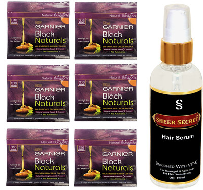 

SHEER SECRET HAIR SERUM 100 ML (PURE COLDPRESSED) and HAIR COLOUR 6 SACHET BURGUNDY NO. 3.16(Set of 2)