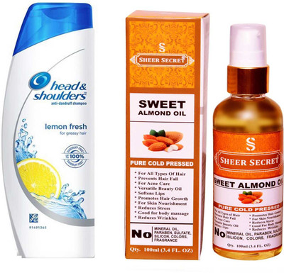 

SHEER SECRET SWEET ALMOND OIL 100ML (PURE COLD PRESSED) and HEAD & SHOULDERS 180 ML LEMON FRESH SHAMPOO(Set of 2)