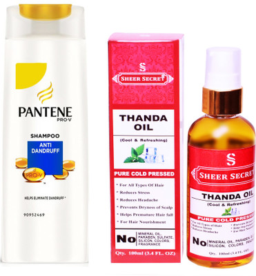 

SHEER SECRET THANDA OIL 100ML (PURE COLD PRESSED) and PANTENE ANTI DANDRUFF SHAMPOO 340 ML(Set of 2)