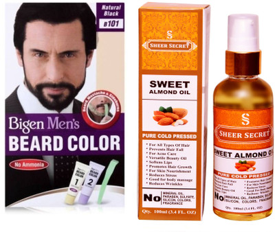 

SHEER SECRET SWEET ALMOND OIL 100 ML (PURE COLDPRESSED) and BEARD COLOUR NATURAL BLACK NO. 101(Set of 2)