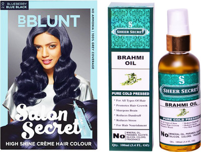 

SHEER SECRET BRAHMI OIL 100 ML (PURE COLDPRESSED) and SALON SECRET HAIR COLOUR BLUEBERRY BLUE BLACK NO. 2.10(Set of 2)