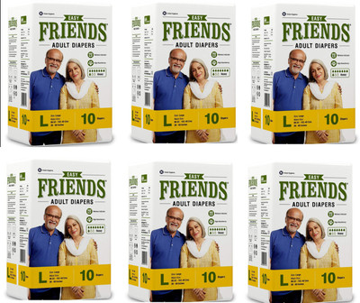 

Friends Easy Adult Diapers Large Size- 38-60 inches, 10 pcs/Pack, (Pack of 6) Adult Diapers - L(60 Pieces)