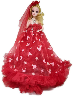 

Johnnie Boy Fashion Doll In Beautiful RED Net Dress with Realistic Glossy Eyes And Movable Arms And Legs(Multicolor)