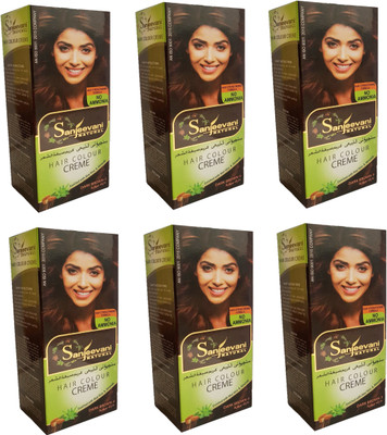

SANJEEVANI NATURAL DARK BROWN Hair Color Creme For Women & Men NO AMMONIA (Pack Of 6) Hair Color(Dark Brown)