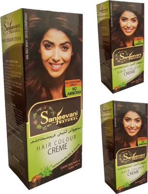 

SANJEEVANI NATURAL DARK BROWN Hair Color Creme For Women & Men NO AMMONIA (Pack Of 3) Hair Color(Dark Brown)