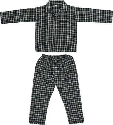 Superminis Kids Nightwear Boys Checkered Cotton Blend(Multicolor Pack of 1)