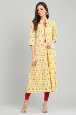 Aurelia Women Floral Print Straight Kurta(Red, Yellow)