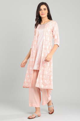 Aurelia Women Printed A-line Kurta(Silver, Pink)
