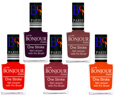 

Bonjour Paris Stylish Nail Polish Set of 5 Pcs 01-02-03-37-46 Orange-Plum-Maroon-Pink Coper-Neon Orange(Pack of 5)