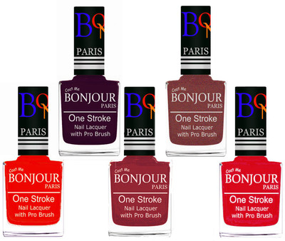 

Bonjour Paris Stylish Nail Polish Set of 5 Pcs 01-02-03-37-45 Orange-Plum-Maroon-Pink Coper-Royal Pink(Pack of 5)