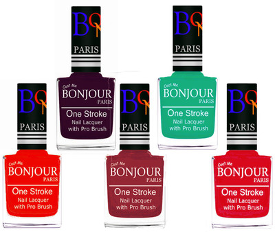 

Bonjour Paris Stylish Nail Polish Set of 5 Pcs 01-02-03-44-45 Orange-Plum-Maroon-Pink,Green-Royal Pink(Pack of 5)