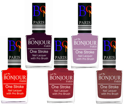 

Bonjour Paris Stylish Nail Polish Set of 5 Pcs 01-02-03-28-37 Orange-Plum-Maroon-Light Purple-Pink Coper(Pack of 5)